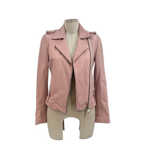 Dylan Gray Leather Moto Jacket Blush Pink Zip Front Size XS - Picture 1 of 16